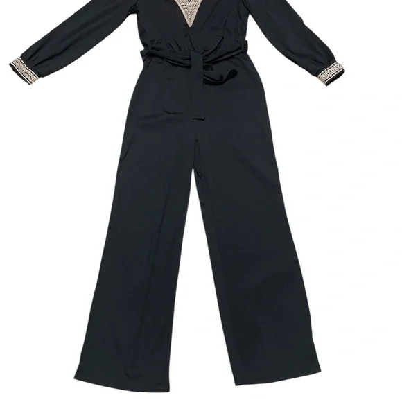 Women's Black Size Medium Jumpsuit with Belt EUC - Picture 3 of 7